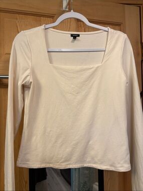 Square Neck Cream Long Sleeve Cropped Shirt Sz M